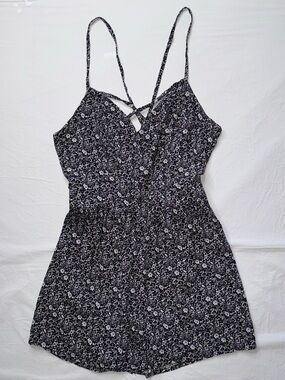 Hollister - Black Floral Romper/Playsuit with spaghetti straps